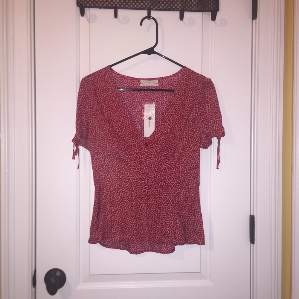 NWT Urban Outfitters Red floral button-up blouse